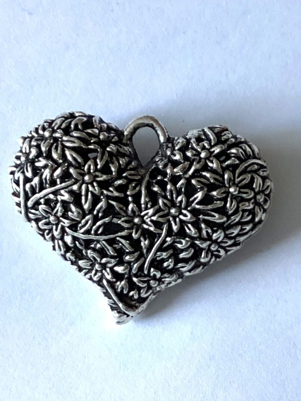 Heart Shaped Silver Pendant Floral Pattern Charm Jewelry Making